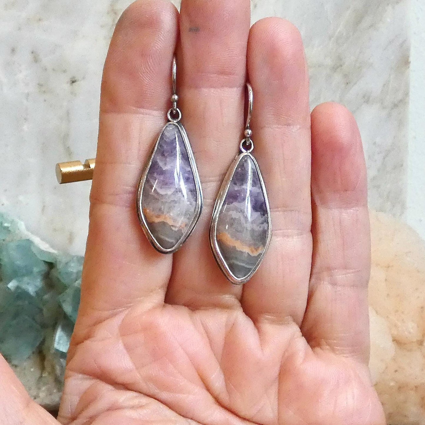 Crazy Lace Amethyst Drop Earrings - Sterling Silver