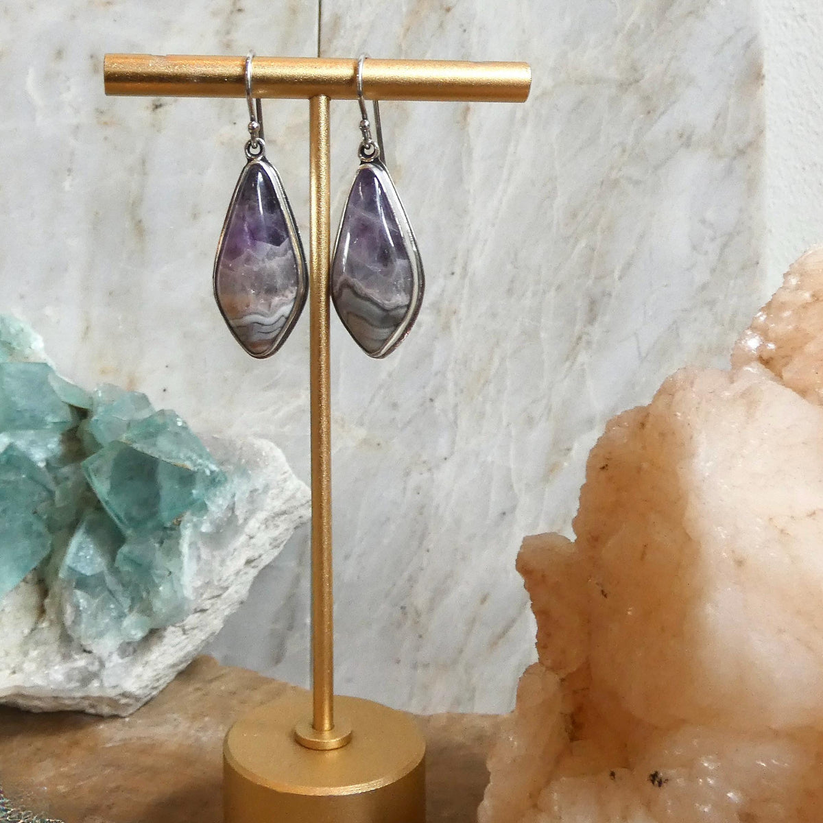 Crazy Lace Amethyst Drop Earrings - Sterling Silver