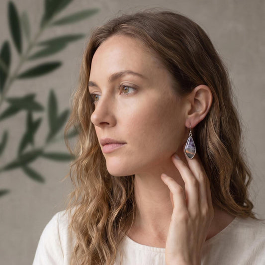 Crazy Lace Amethyst Drop Earrings - Sterling Silver