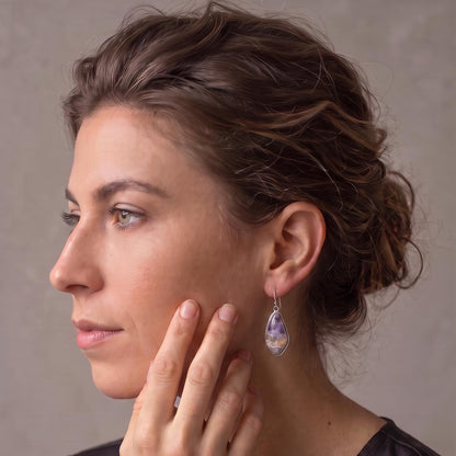 Crazy Lace Amethyst Drop Earrings - Sterling Silver