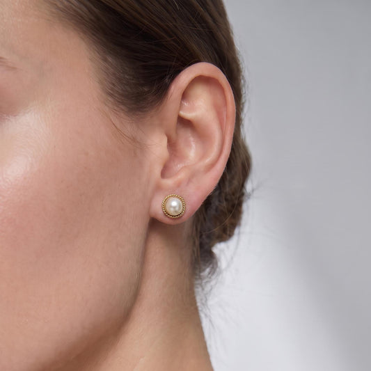 Freshwater Pearl Stud Earrings - 14KT and 18KT Gold - Dainty Mabe Pearl