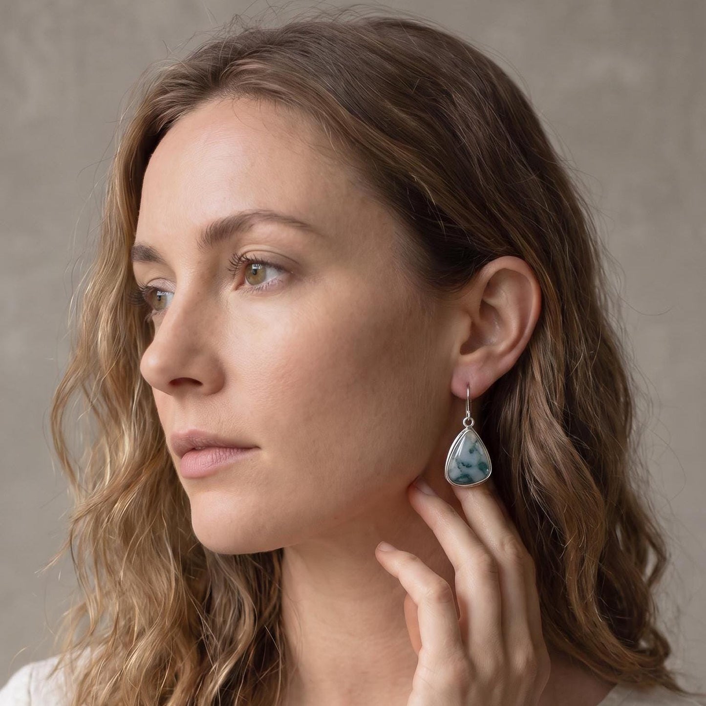 Moss Agate Sterling Silver Drop Earrings – Natural Gemstone Bezel Setting