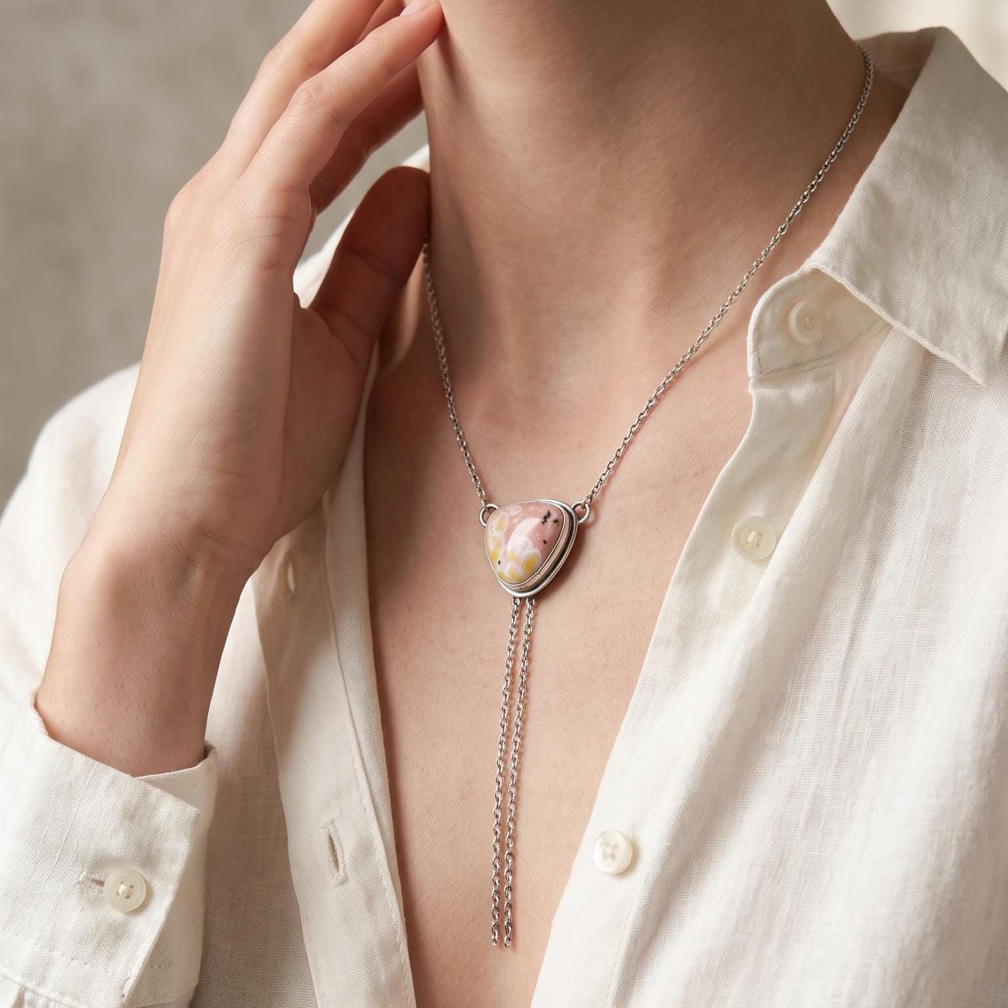 Ocean Jasper Y Necklace - Jasper Bolo Necklace - Sterling Silver