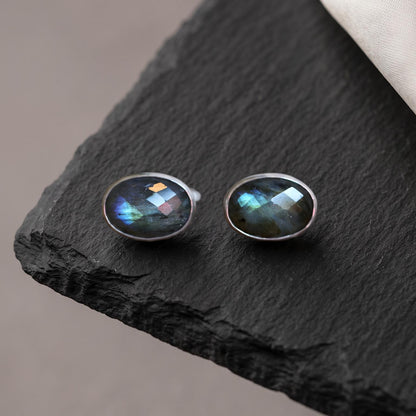Labradorite Cufflinks - Faceted Flashy Labradorite Cuff Links - .925 Sterling Silver