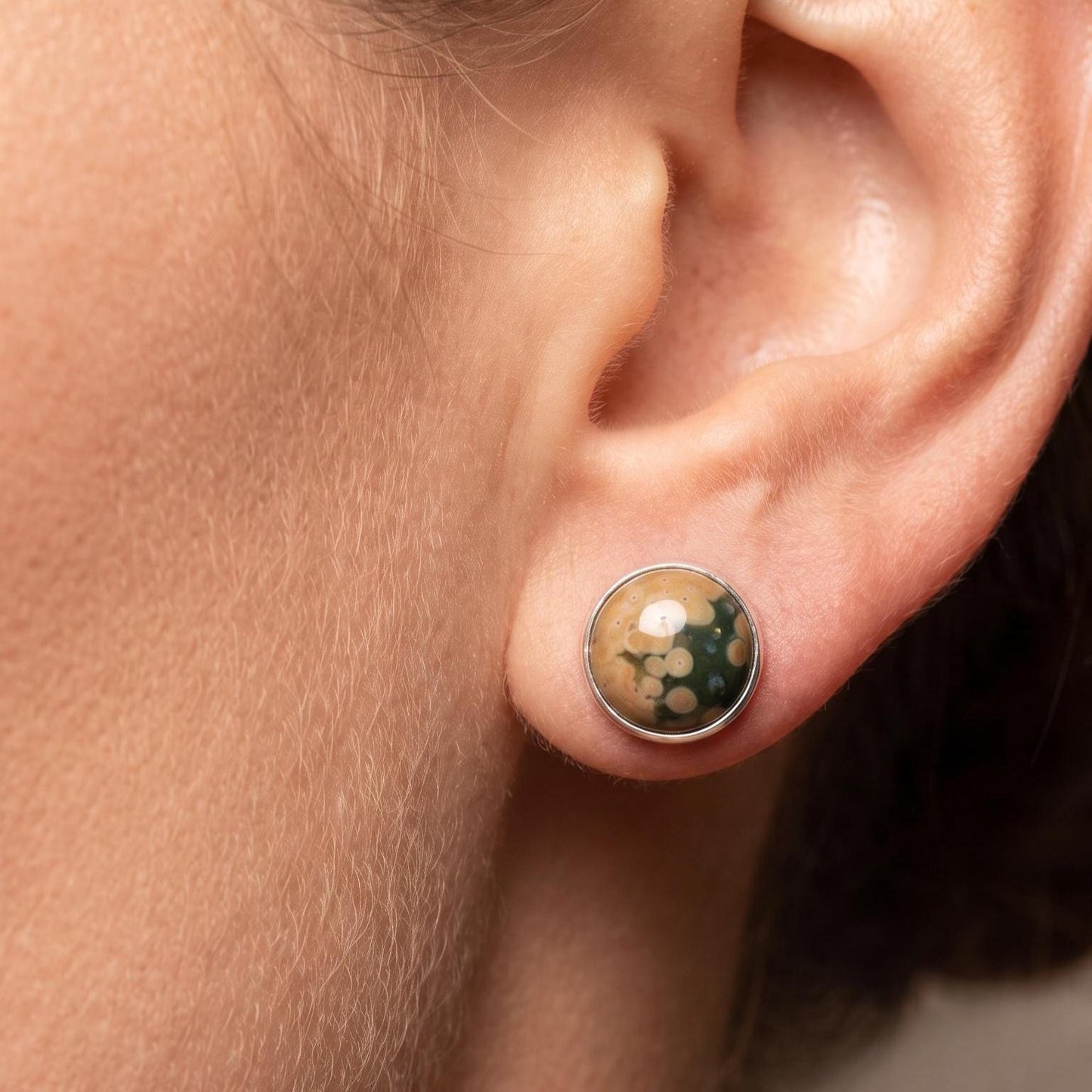 Ocean Jasper Sterling Silver Studs - Silversmith Post Earrings