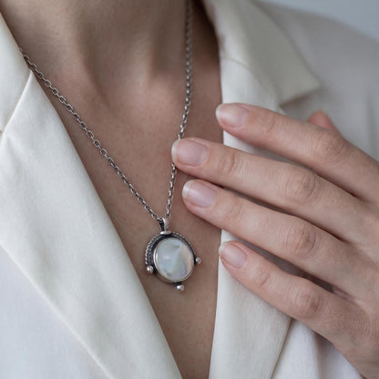 Mother of Pearl Compass Pendant – Sterling Silver Silversmith Necklace