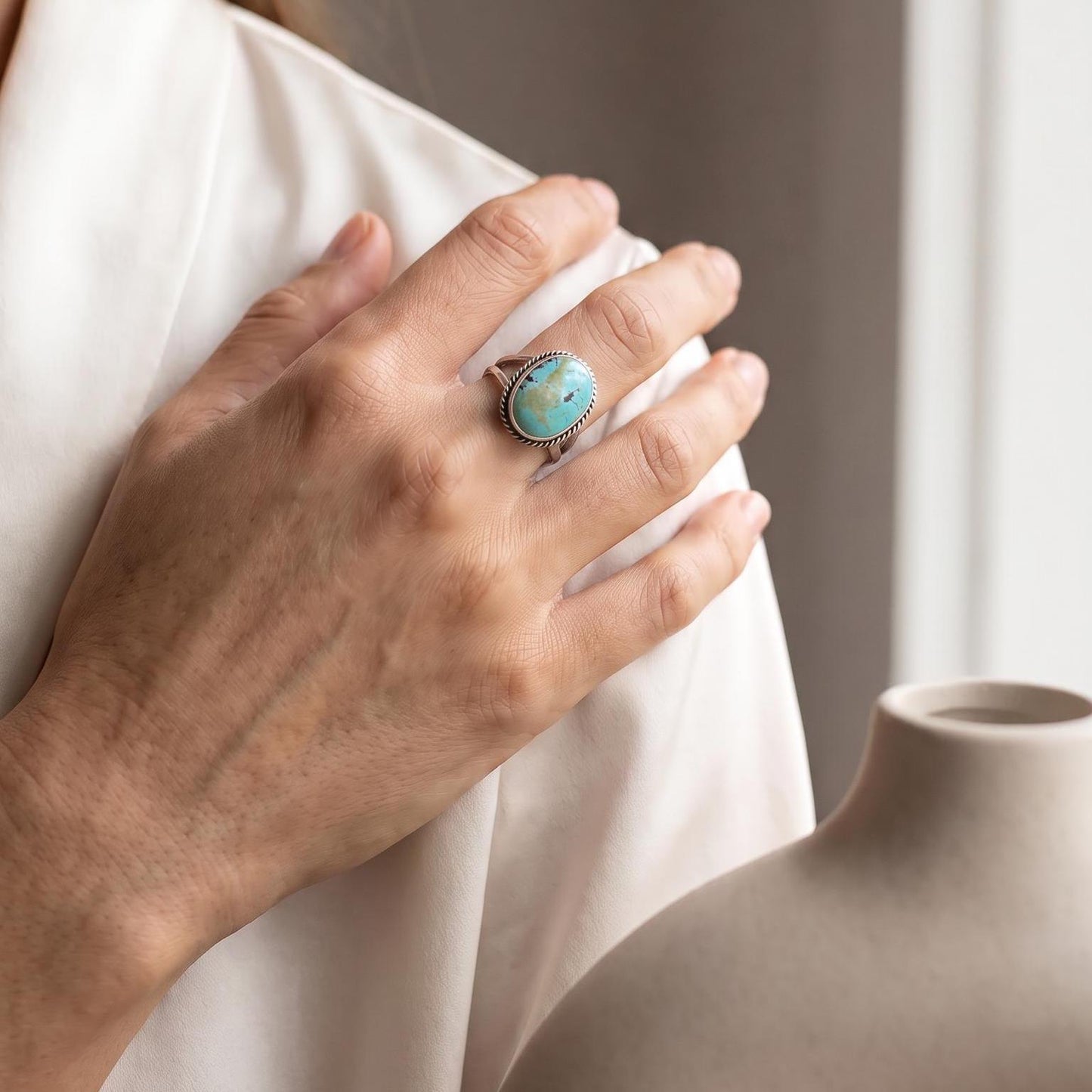 Sterling Silver Turquoise Ring - Boho Silversmith Design