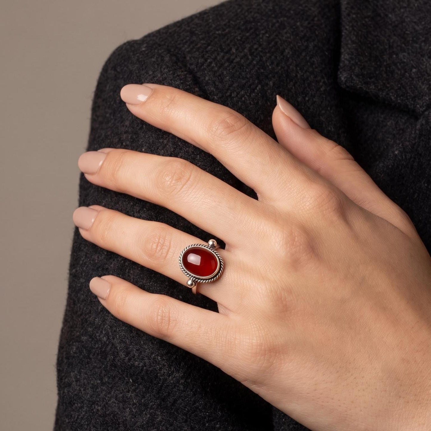 Silversmith Red Agate Ring – Dainty Sterling Silver Jewelry