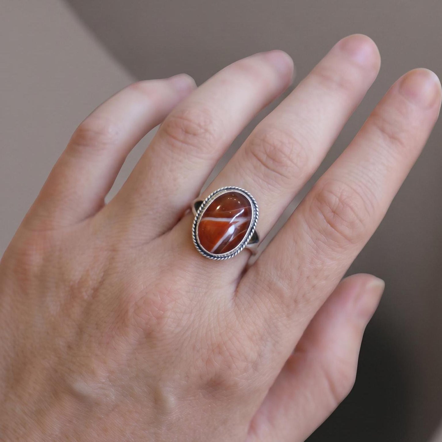 Red Agate Statement Ring – Sterling Silver Boho Jewelry