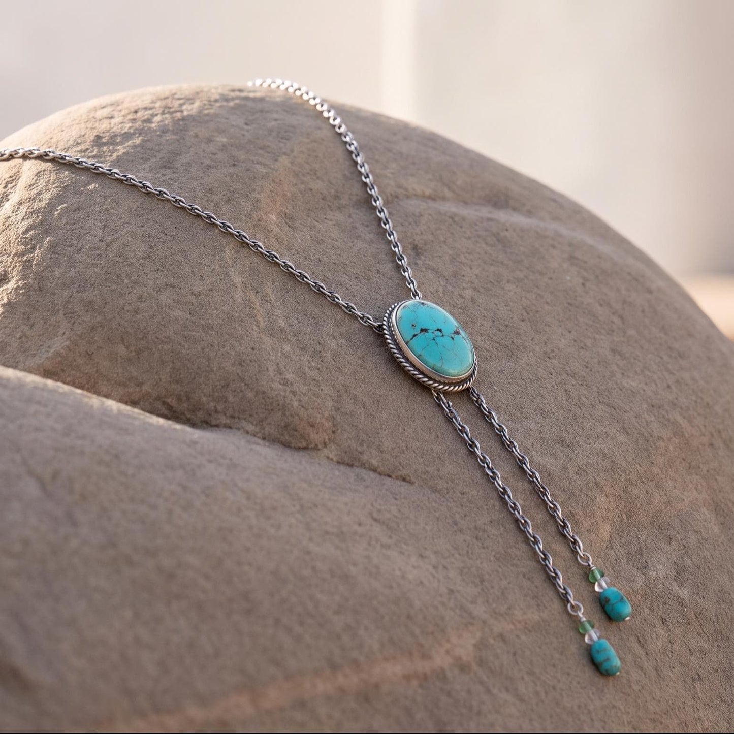 Turquoise Mock Bolo Necklace | Sterling Silver