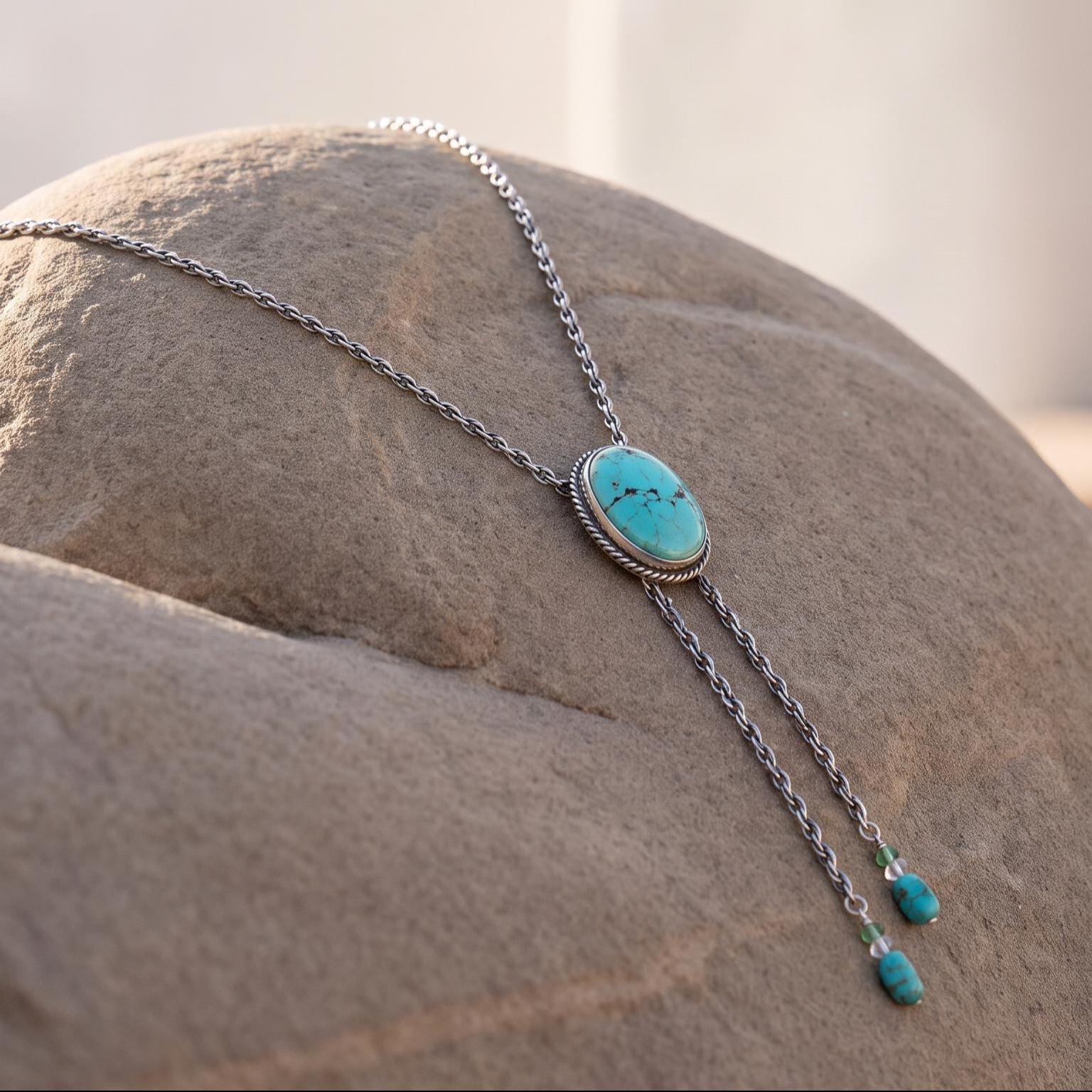 Turquoise Mock Bolo Necklace - Sterling Silver