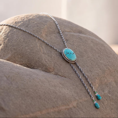 Turquoise Mock Bolo Necklace - Sterling Silver