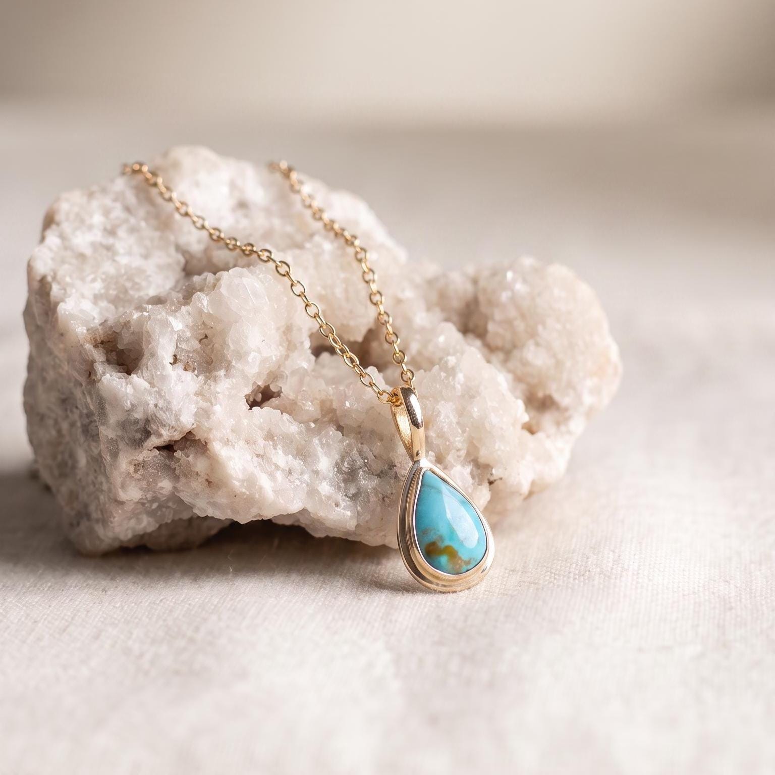 Hubei Turquoise Teardrop Pendant | 14K 18K Gold Bezel