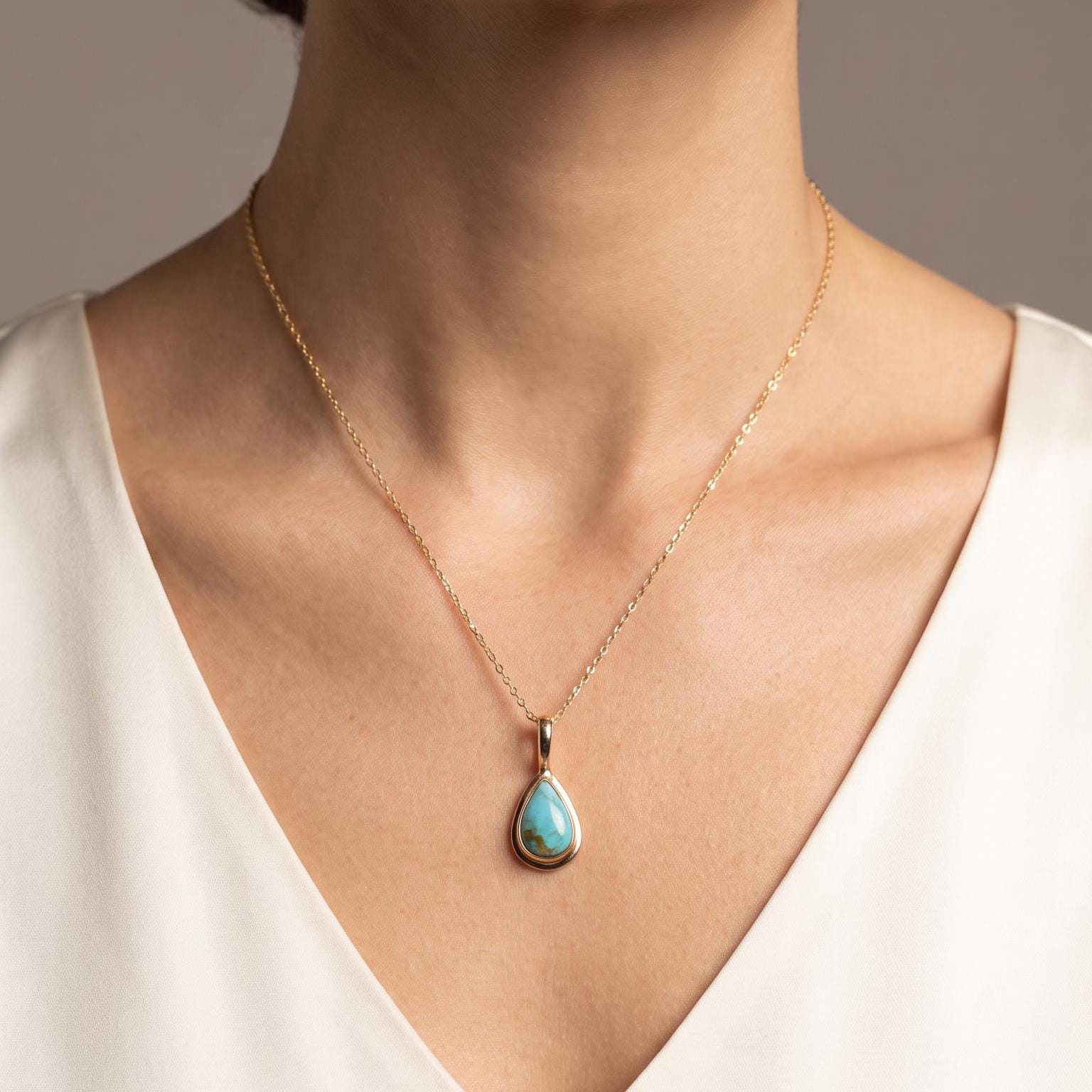 Hubei Turquoise Teardrop Pendant | 14K 18K Gold Bezel