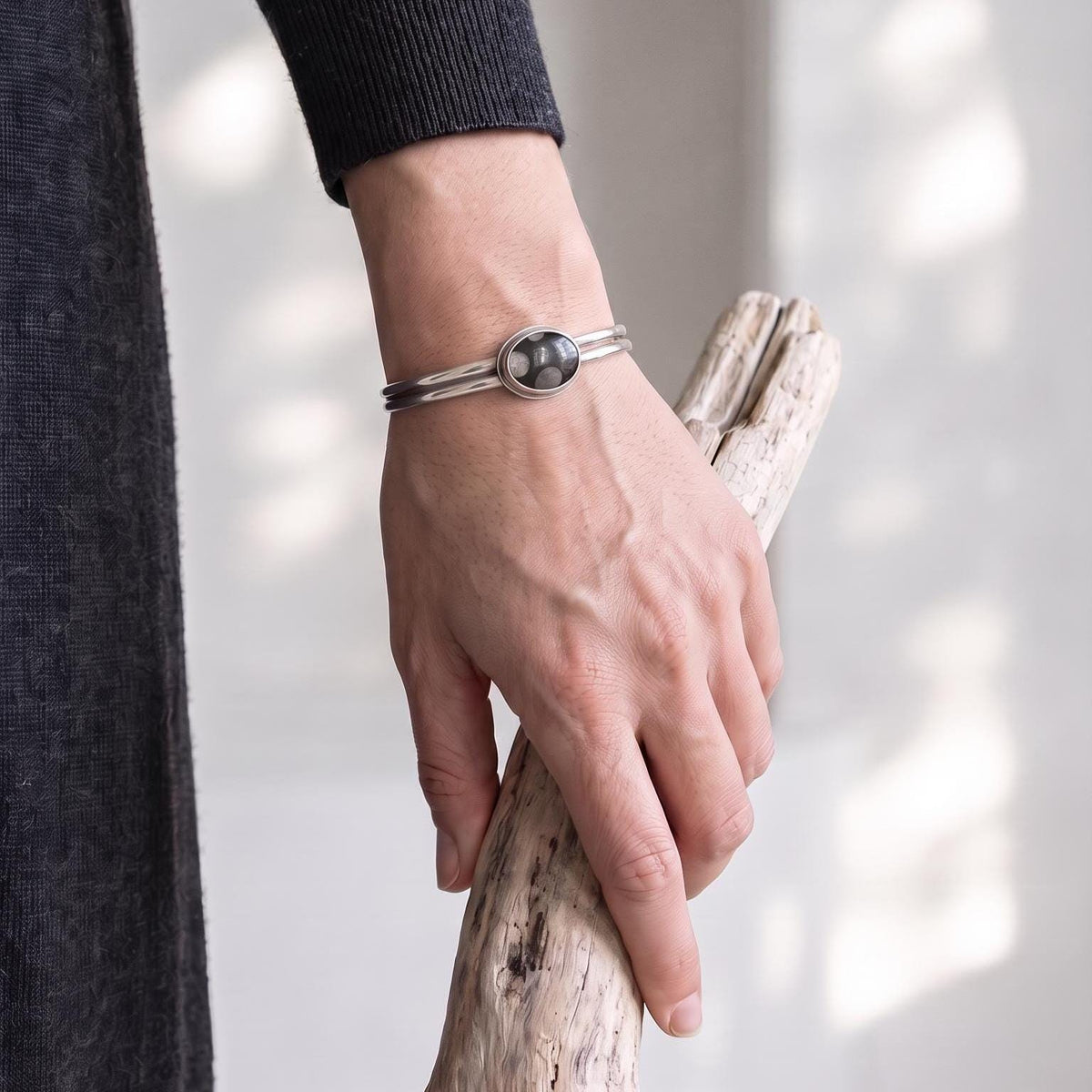 Fossil Jasper Cuff Bracelet | Sterling Silver