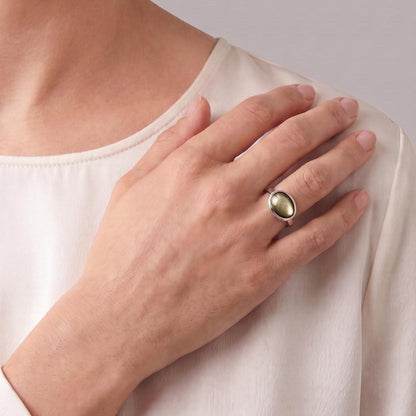 East West Golden Obsidian Ring - Sterling Silver Statement Ring