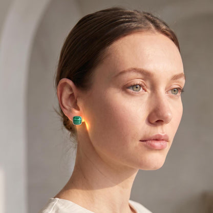 Malachite Square Posts - Malachite Earrings - .925 Sterling Silver - Silversmith - Malachite Studs