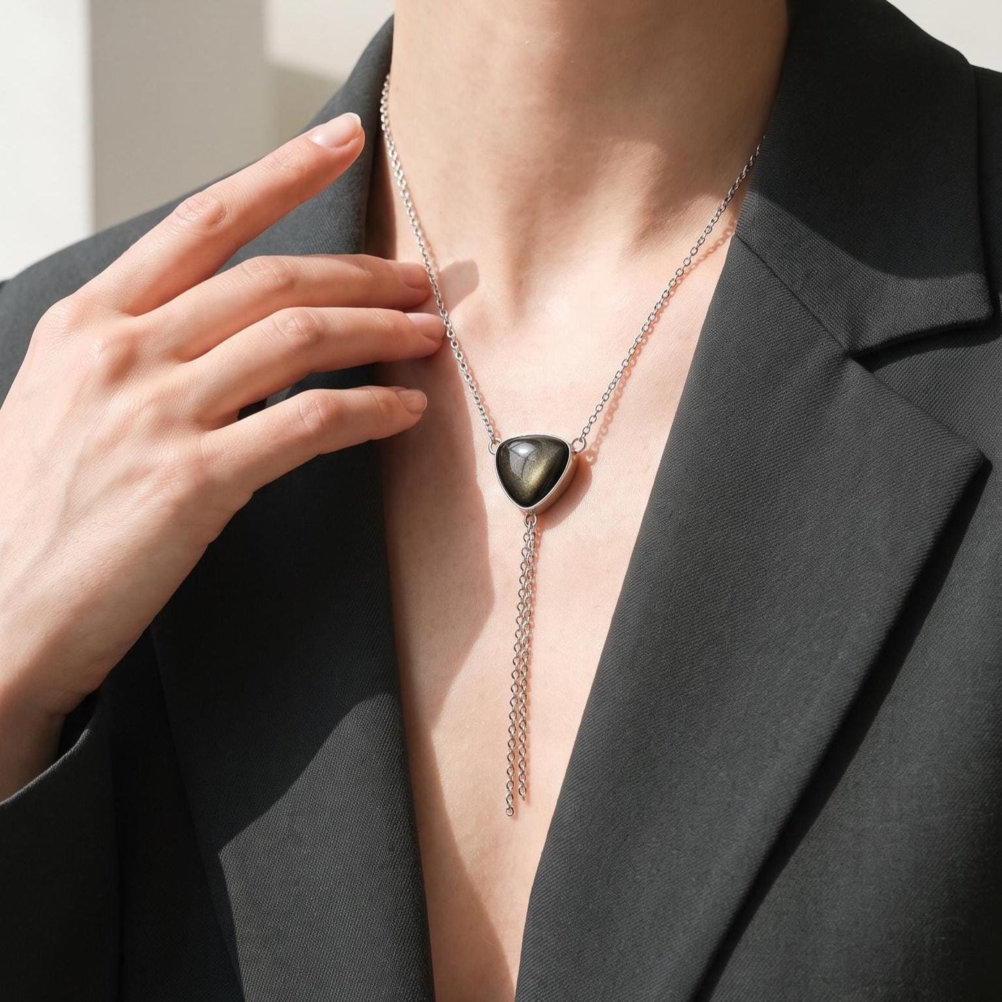 Golden Obsidian Bolo Necklace | Sterling Silver