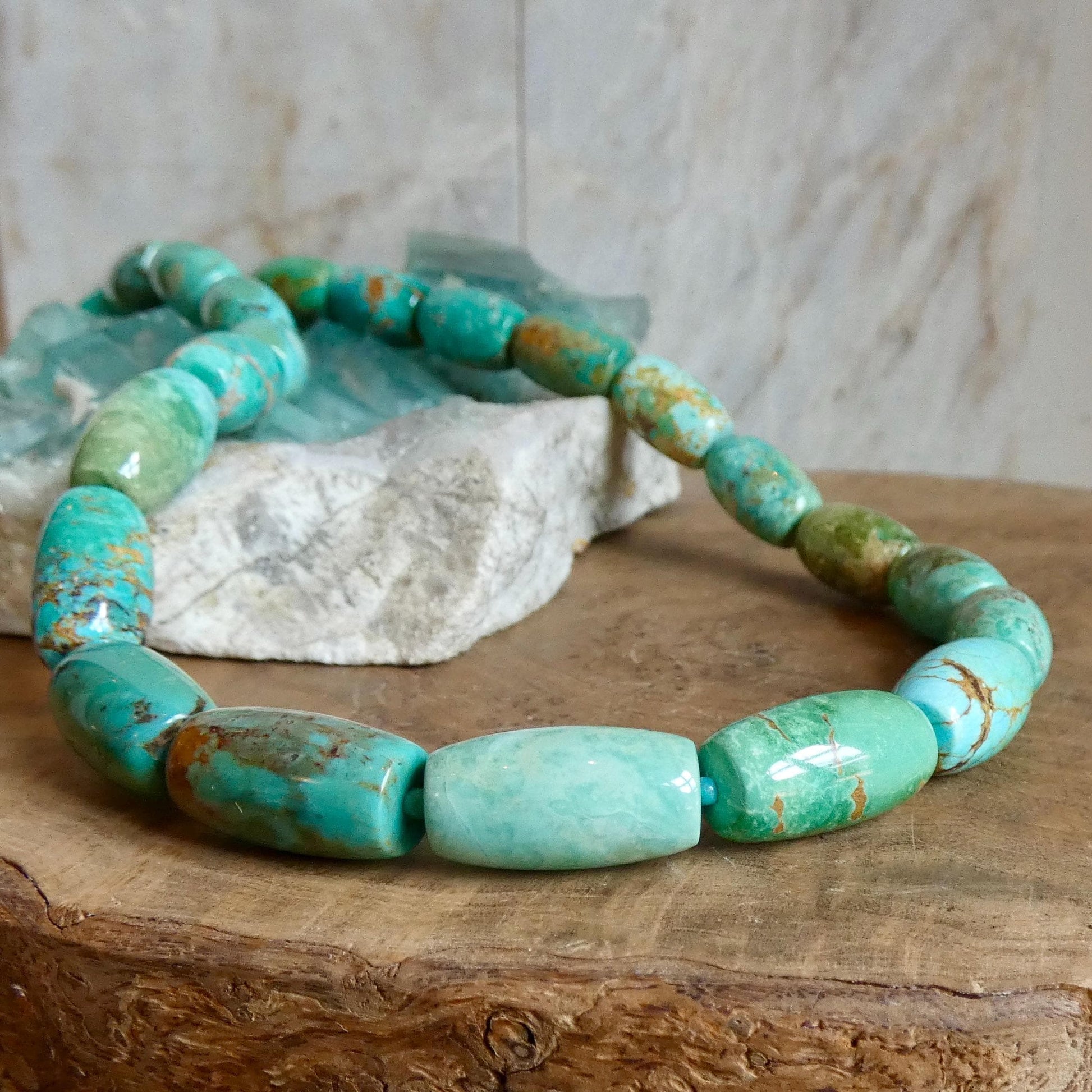 Hubei Turquoise Barrel Beads Necklace | Sterling Silver