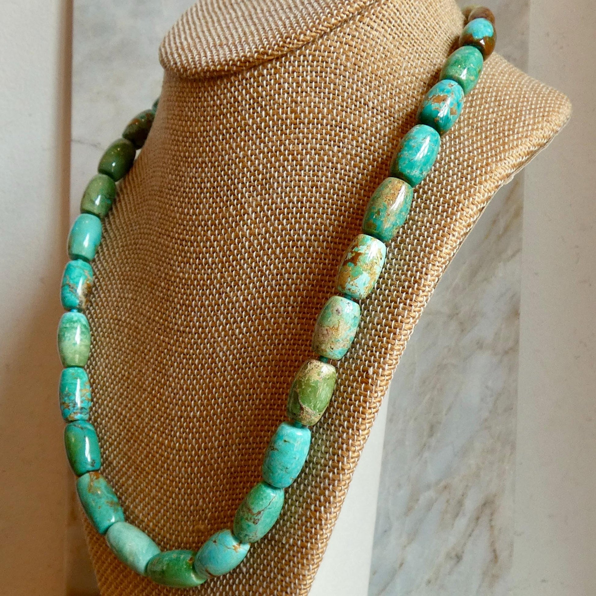 Hubei Turquoise Barrel Beads Necklace | Sterling Silver