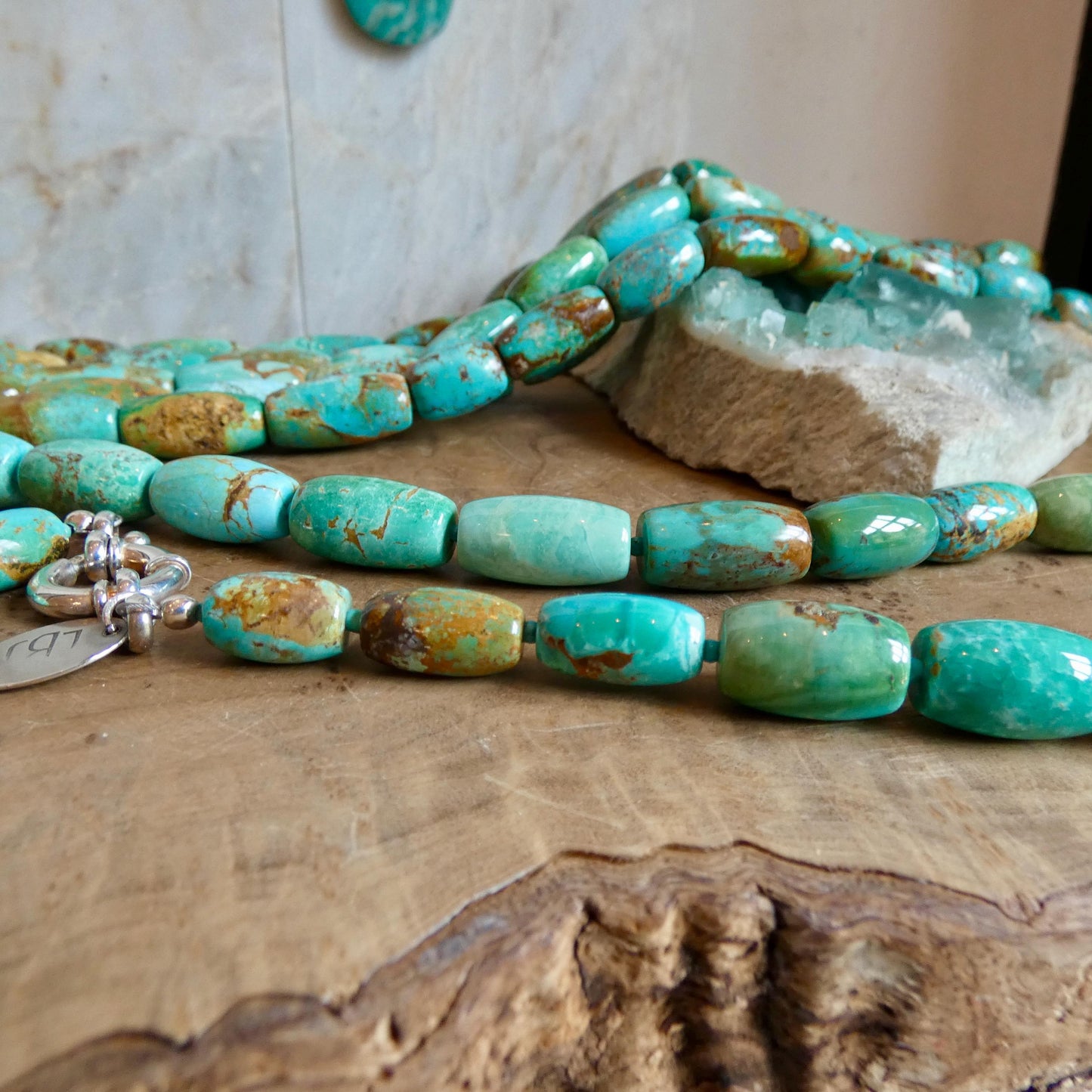 Hubei Turquoise Barrel Beads Necklace | Sterling Silver