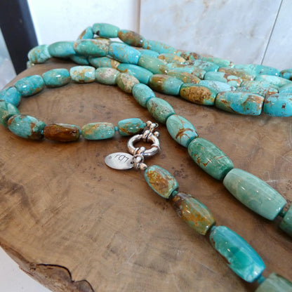 Hubei Turquoise Barrel Beads Necklace | Sterling Silver