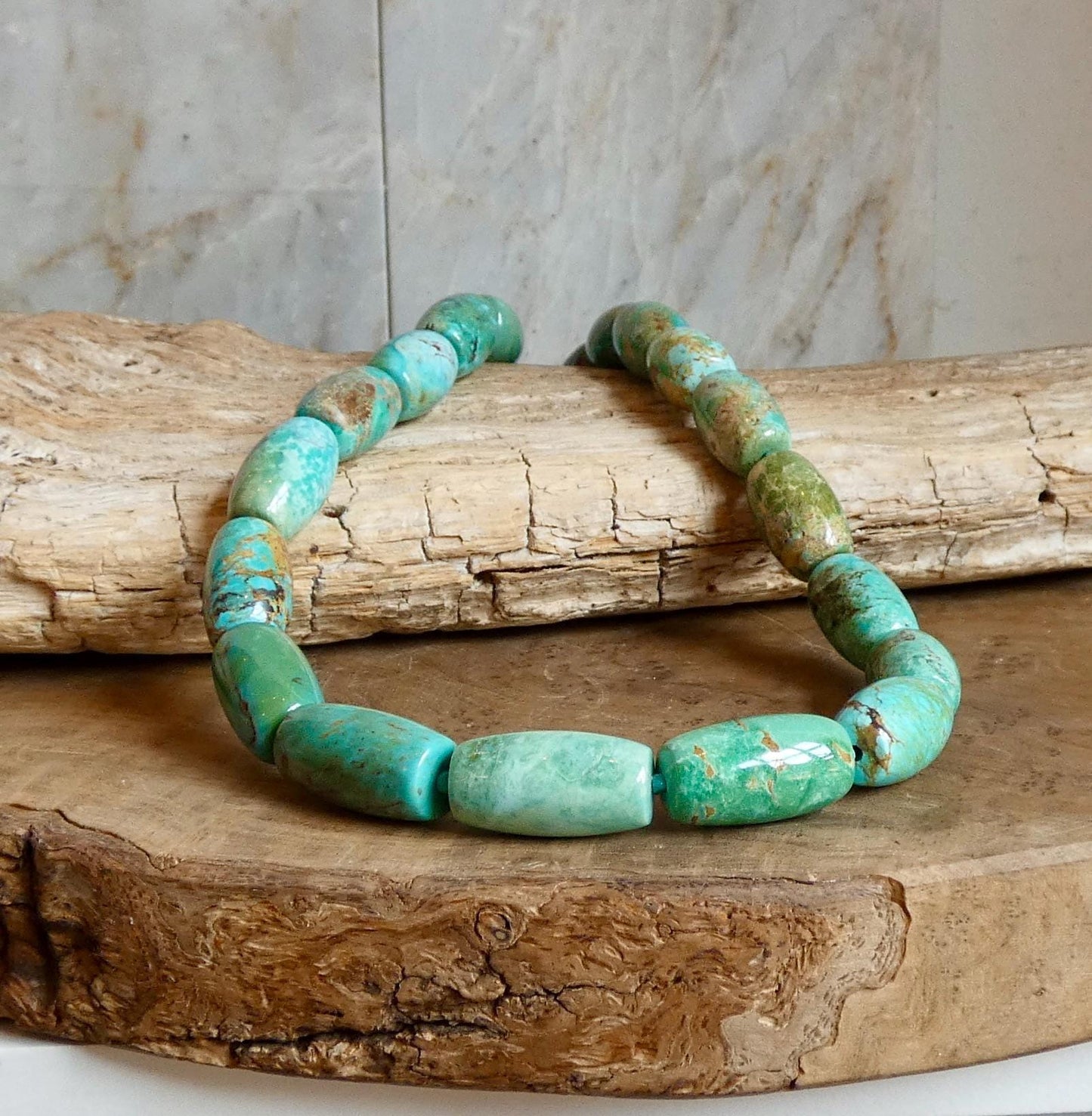 Hubei Turquoise Barrel Beads Necklace | Sterling Silver