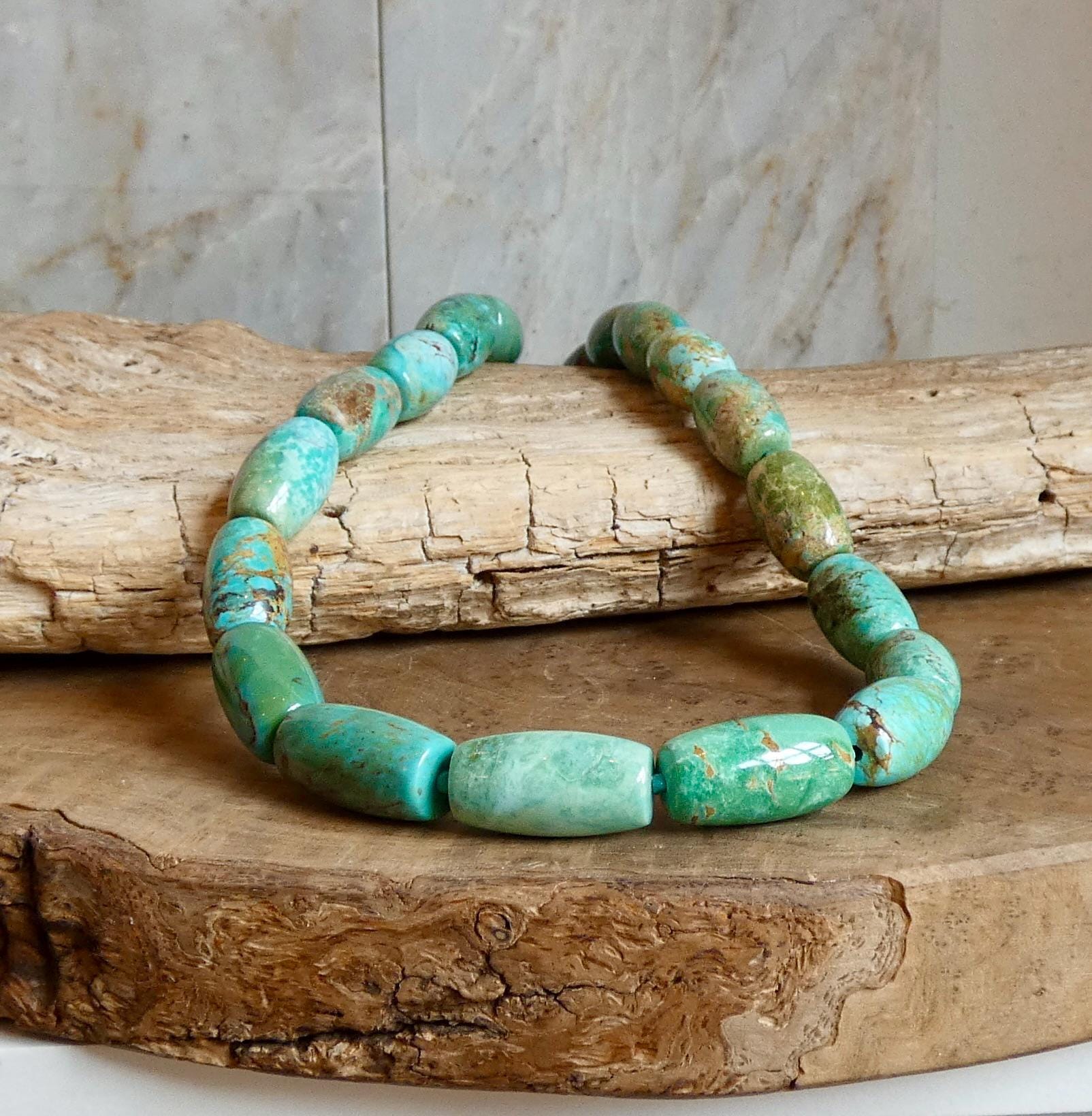 Hubei Turquoise Barrel Beads Necklace | Sterling Silver