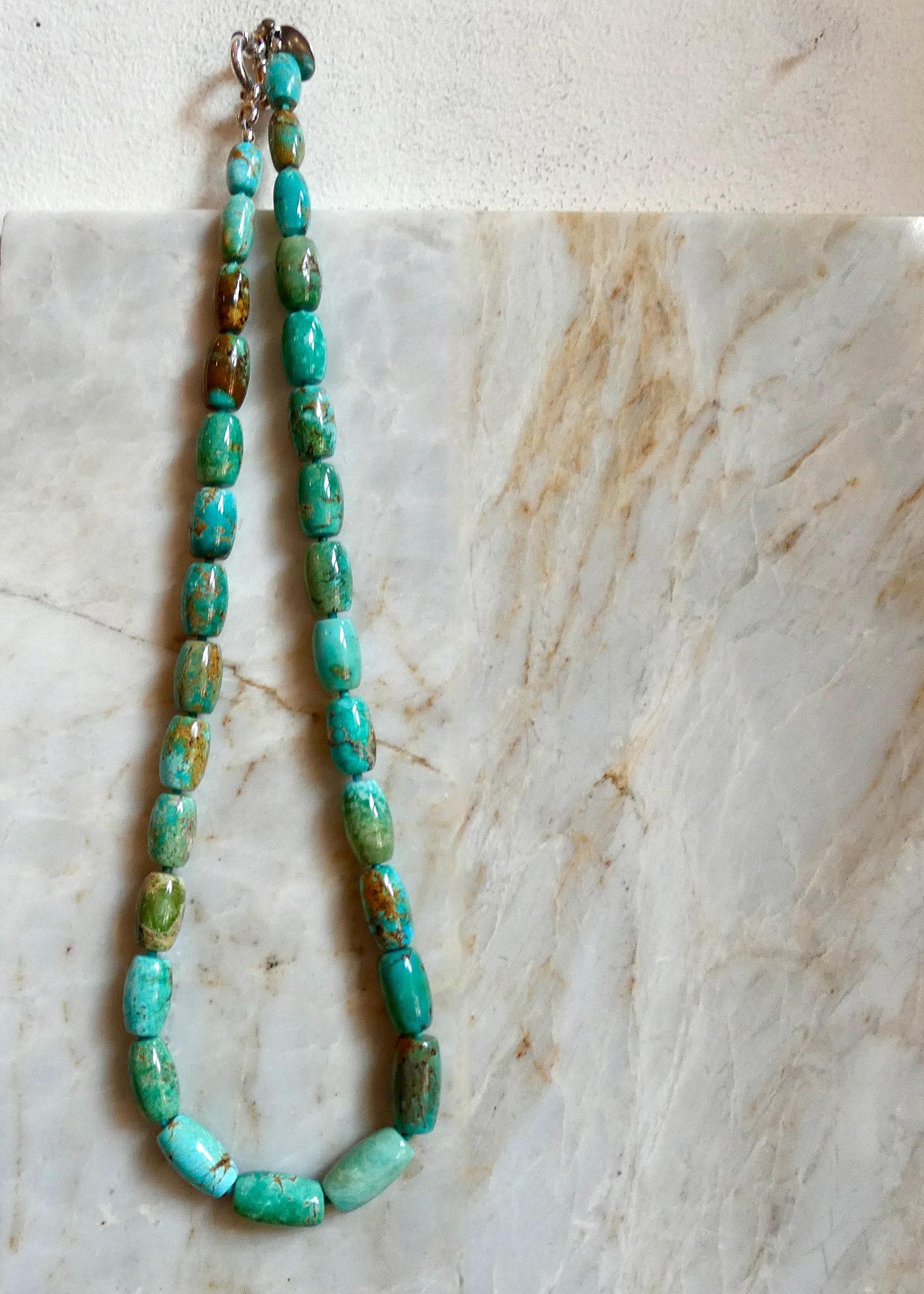 Hubei Turquoise Barrel Beads Necklace | Sterling Silver