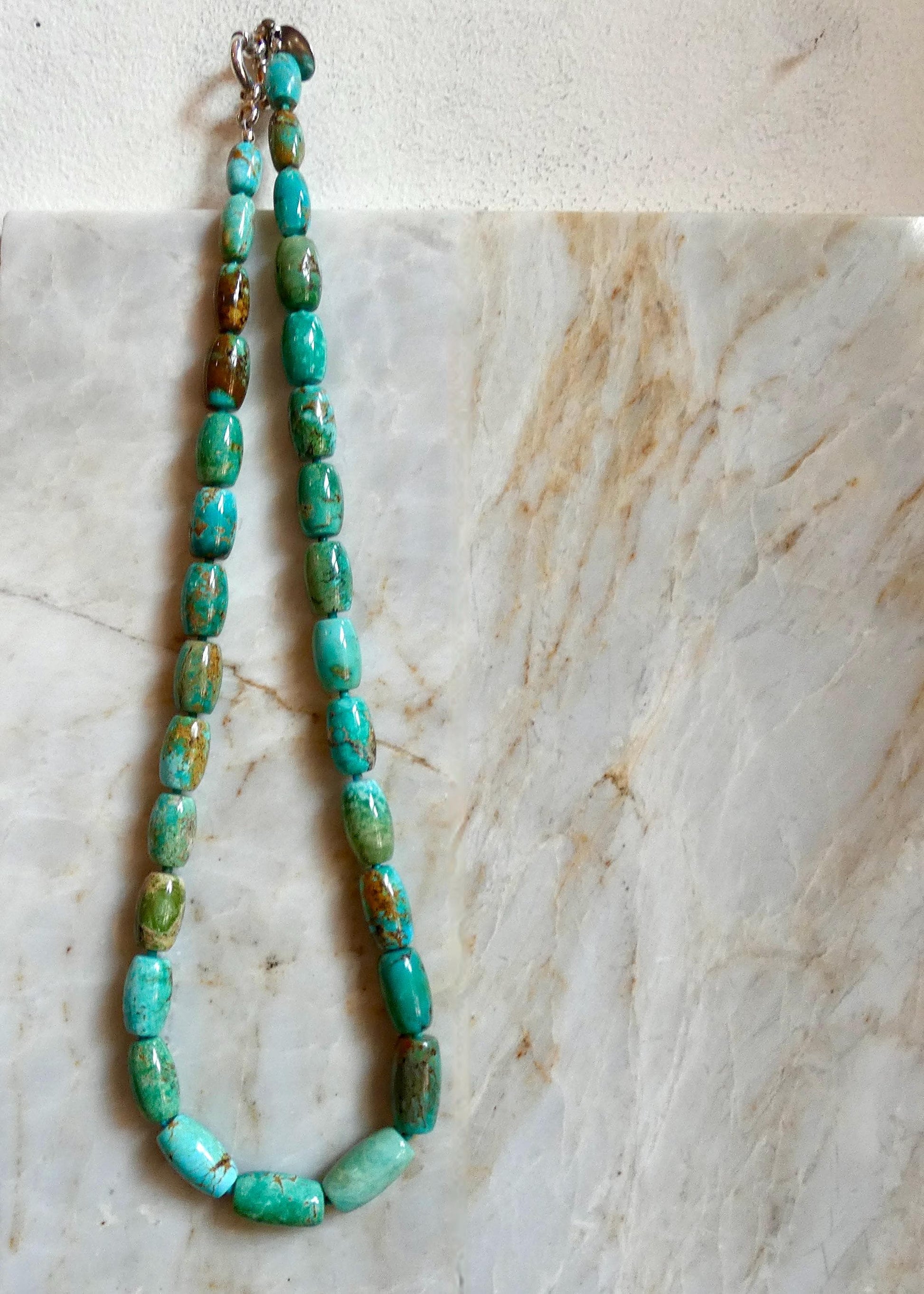 Hubei Turquoise Barrel Beads Necklace | Sterling Silver