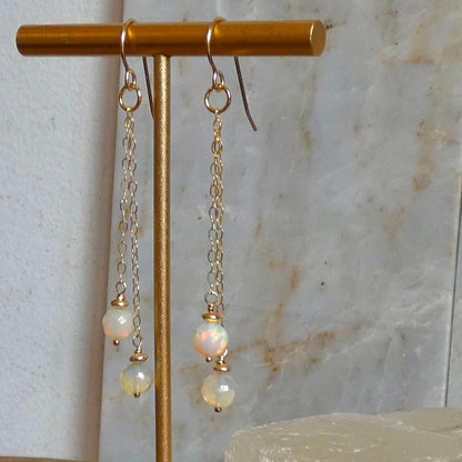 Ethiopian Opal Chain Earrings | 14 KT Gold Filled