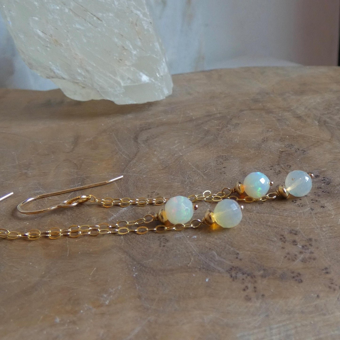 Ethiopian Opal Chain Earrings | 14 KT Gold Filled