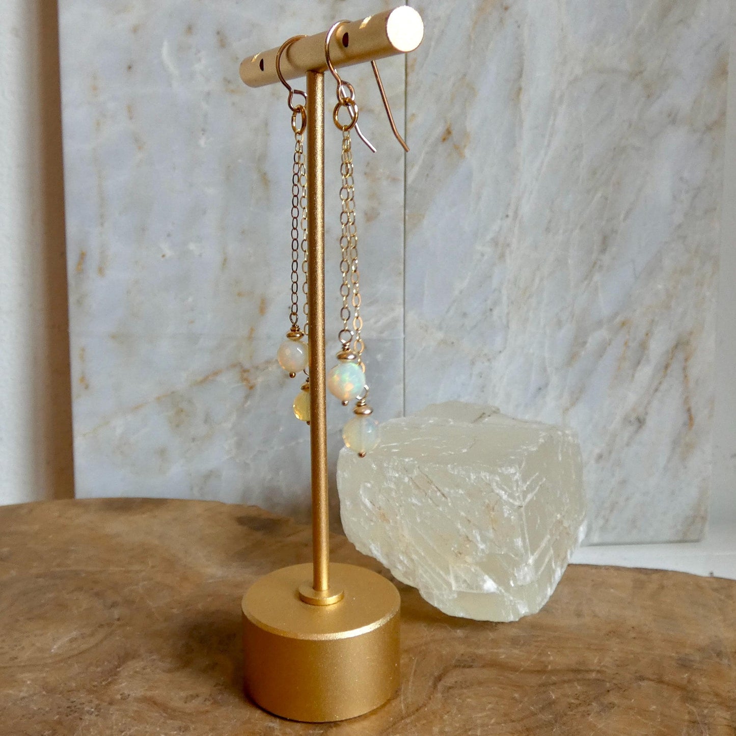 Ethiopian Opal Chain Earrings | 14 KT Gold Filled
