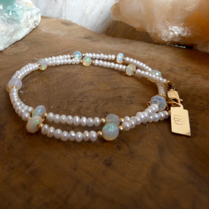 Ethiopian Opal Pearl Necklace | 14 KT Gold Filled