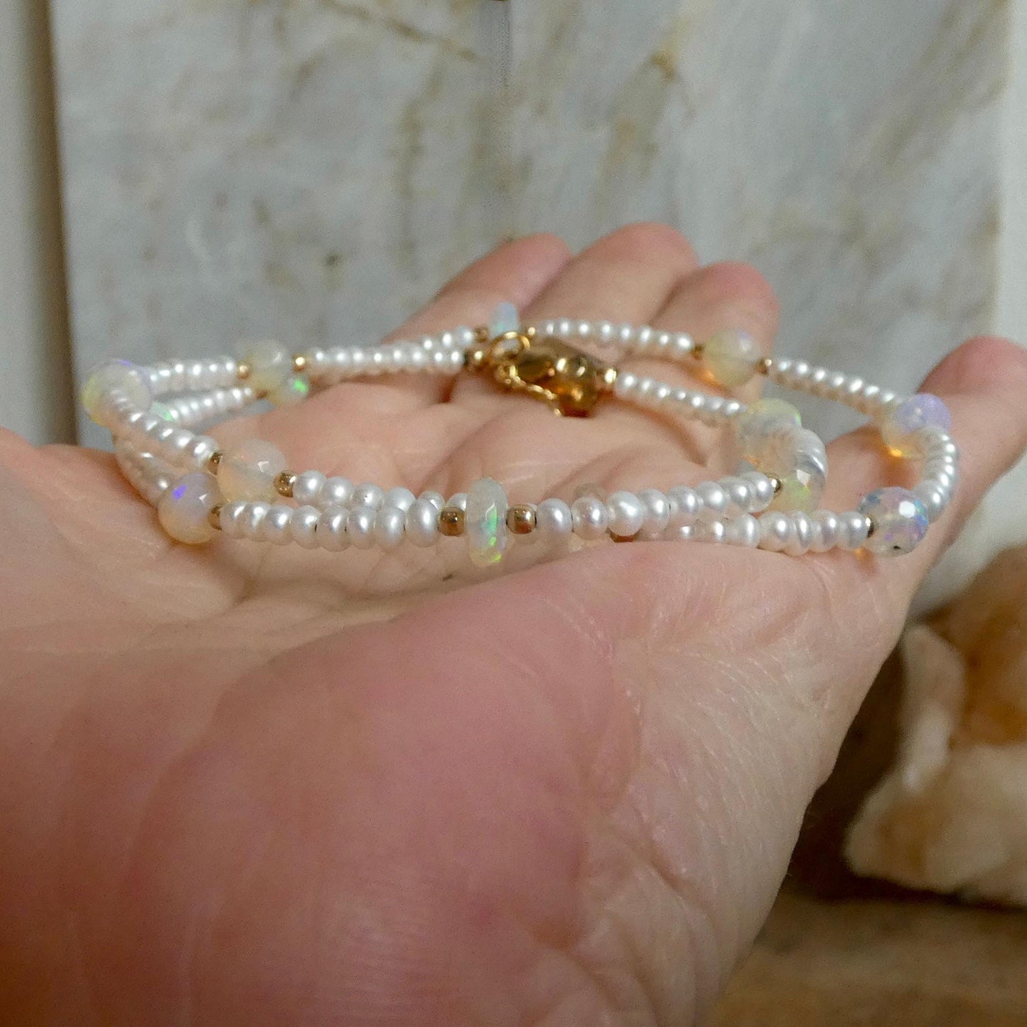 Ethiopian Opal Pearl Necklace | 14 KT Gold Filled