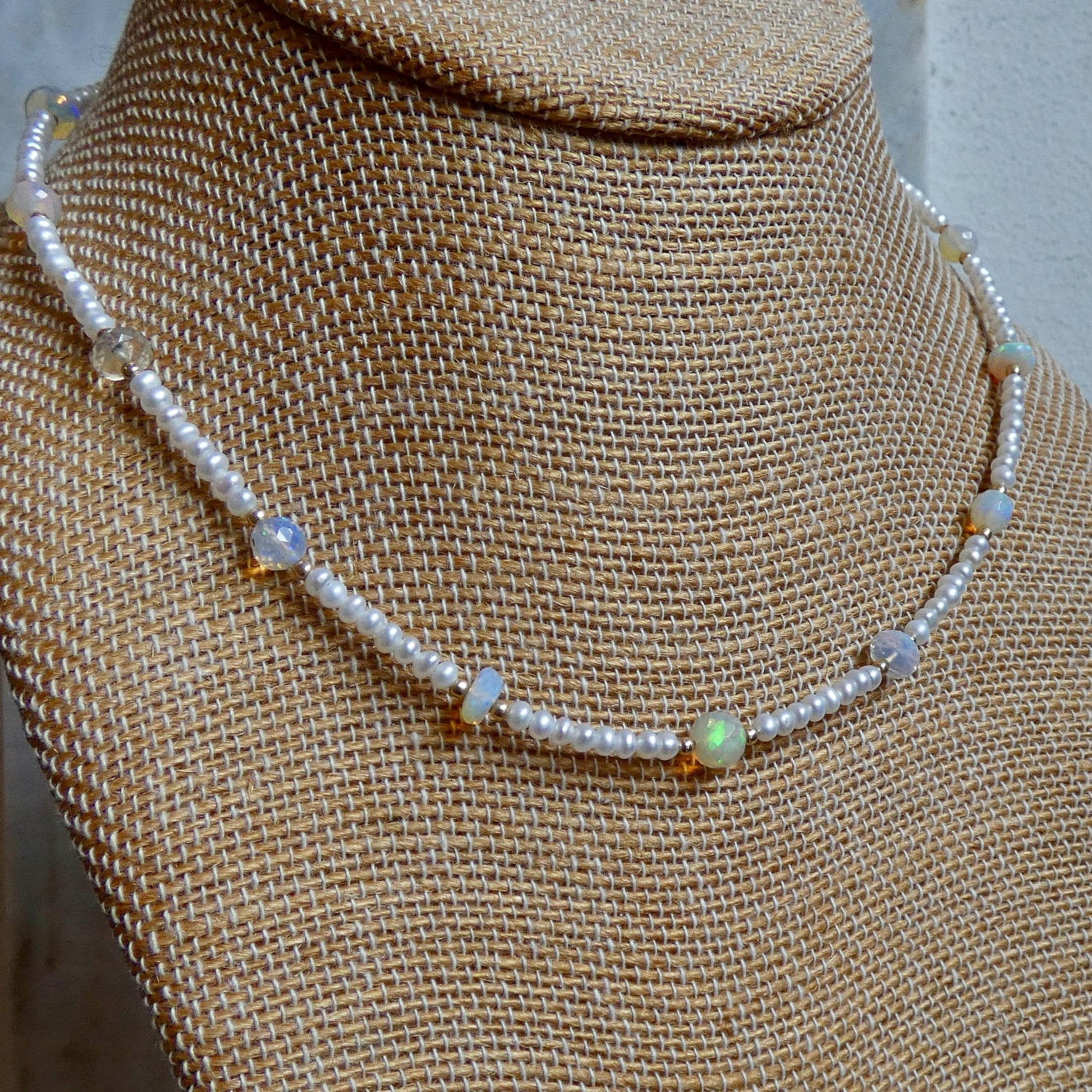 Ethiopian Opal Pearl Necklace | 14 KT Gold Filled