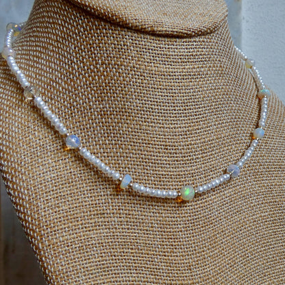 Ethiopian Opal Pearl Necklace | 14 KT Gold Filled