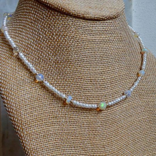 Ethiopian Opal Pearl Necklace | 14 KT Gold Filled