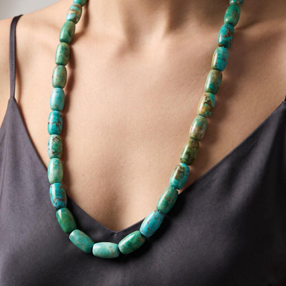 Hubei Turquoise Barrel Beads Necklace | Sterling Silver