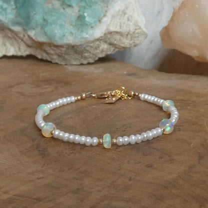 Ethiopian Opal Pearl Bracelet | Gold Filled
