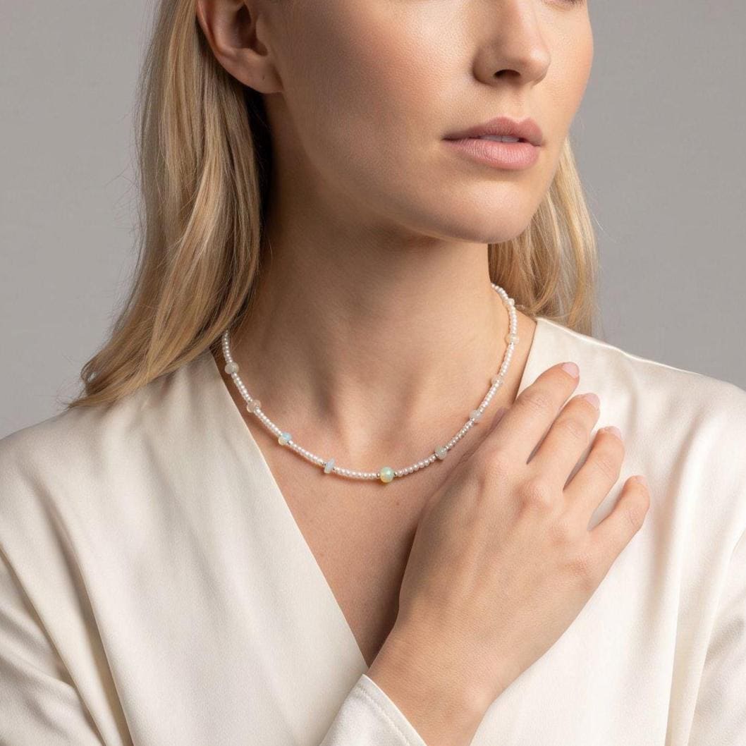 Ethiopian Opal Pearl Necklace | 14 KT Gold Filled