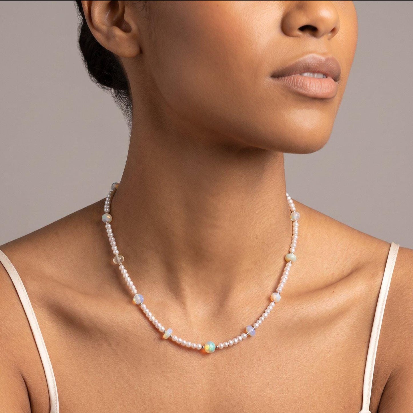 Ethiopian Opal Pearl Necklace | 14 KT Gold Filled