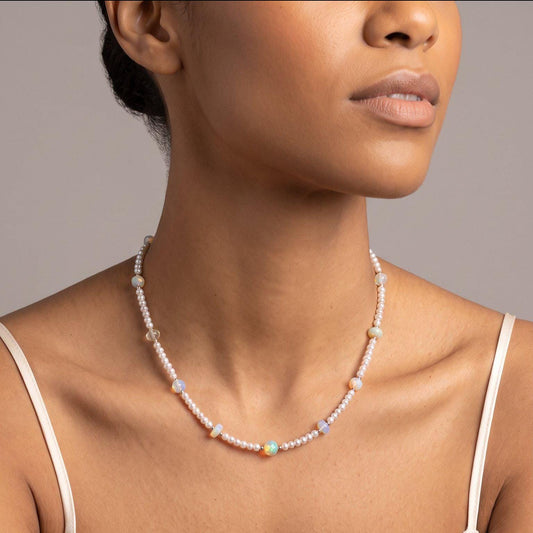 Ethiopian Opal Pearl Necklace | 14 KT Gold Filled