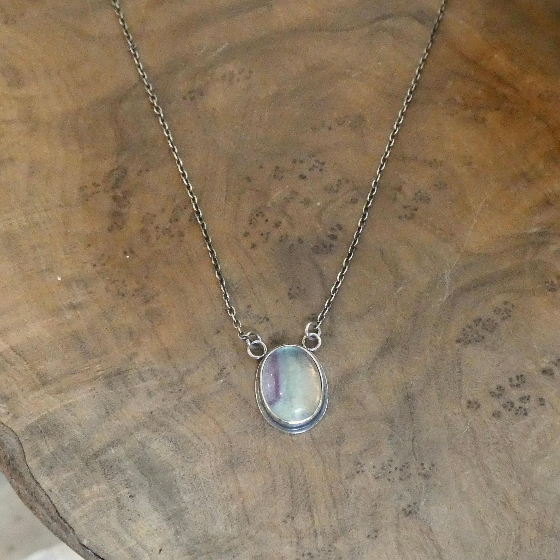 Sterling Silver Rainbow Fluorite Pendant - Silversmith Necklace