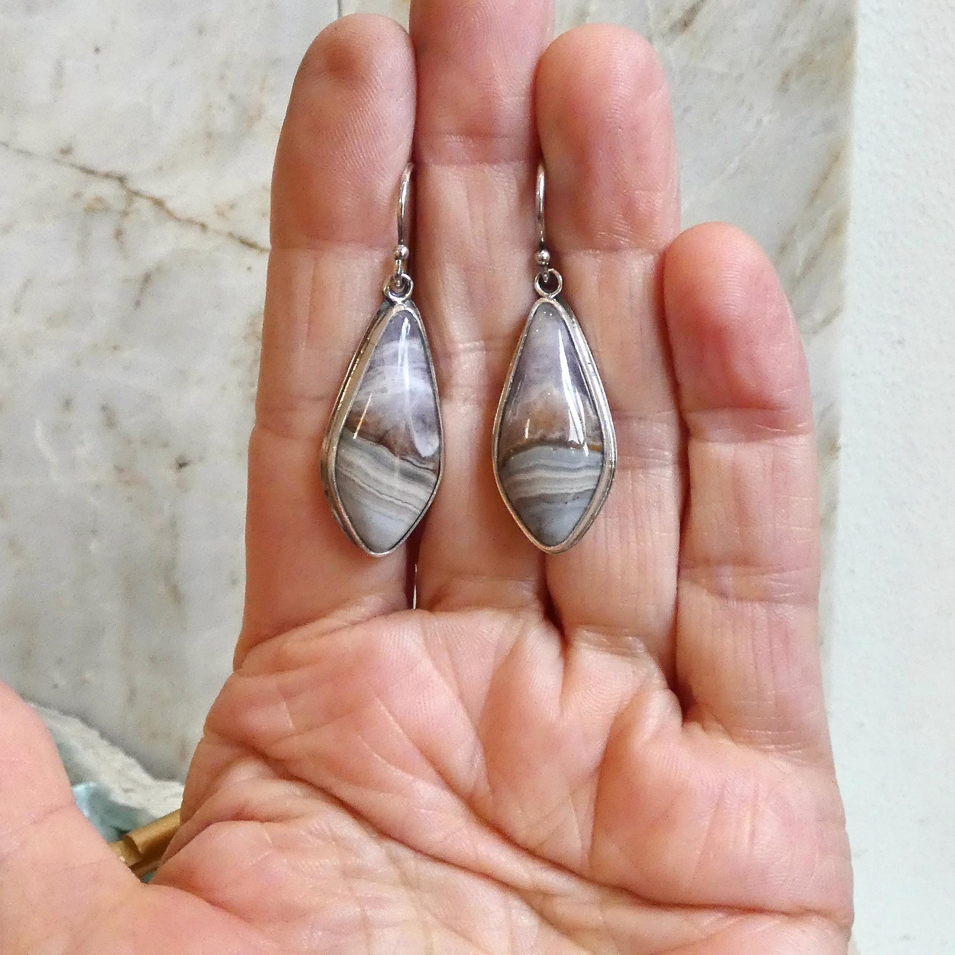 Crazy Lace Amethyst Drop Earrings - Sterling Silver