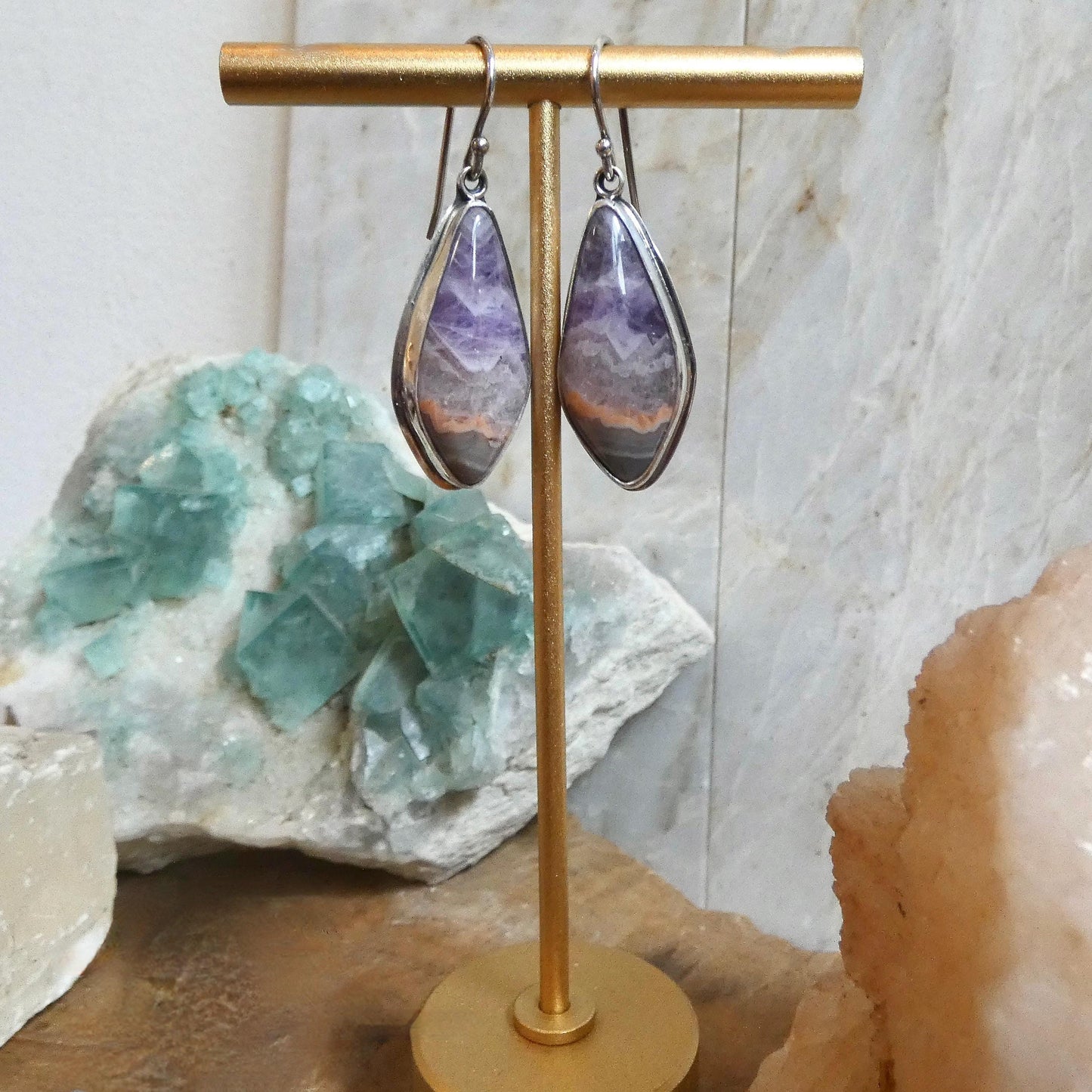 Crazy Lace Amethyst Drop Earrings - Sterling Silver