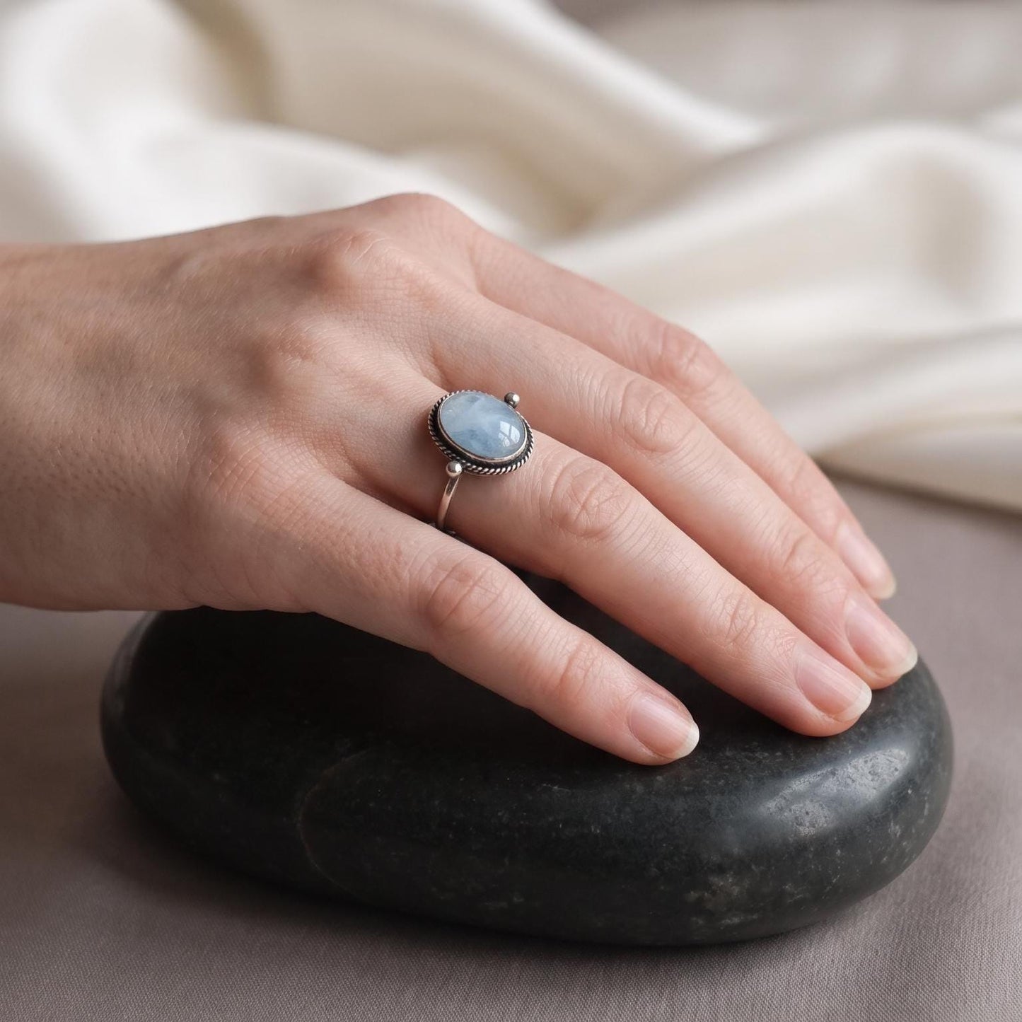Aquamarine Delica Ring | Sterling Silver