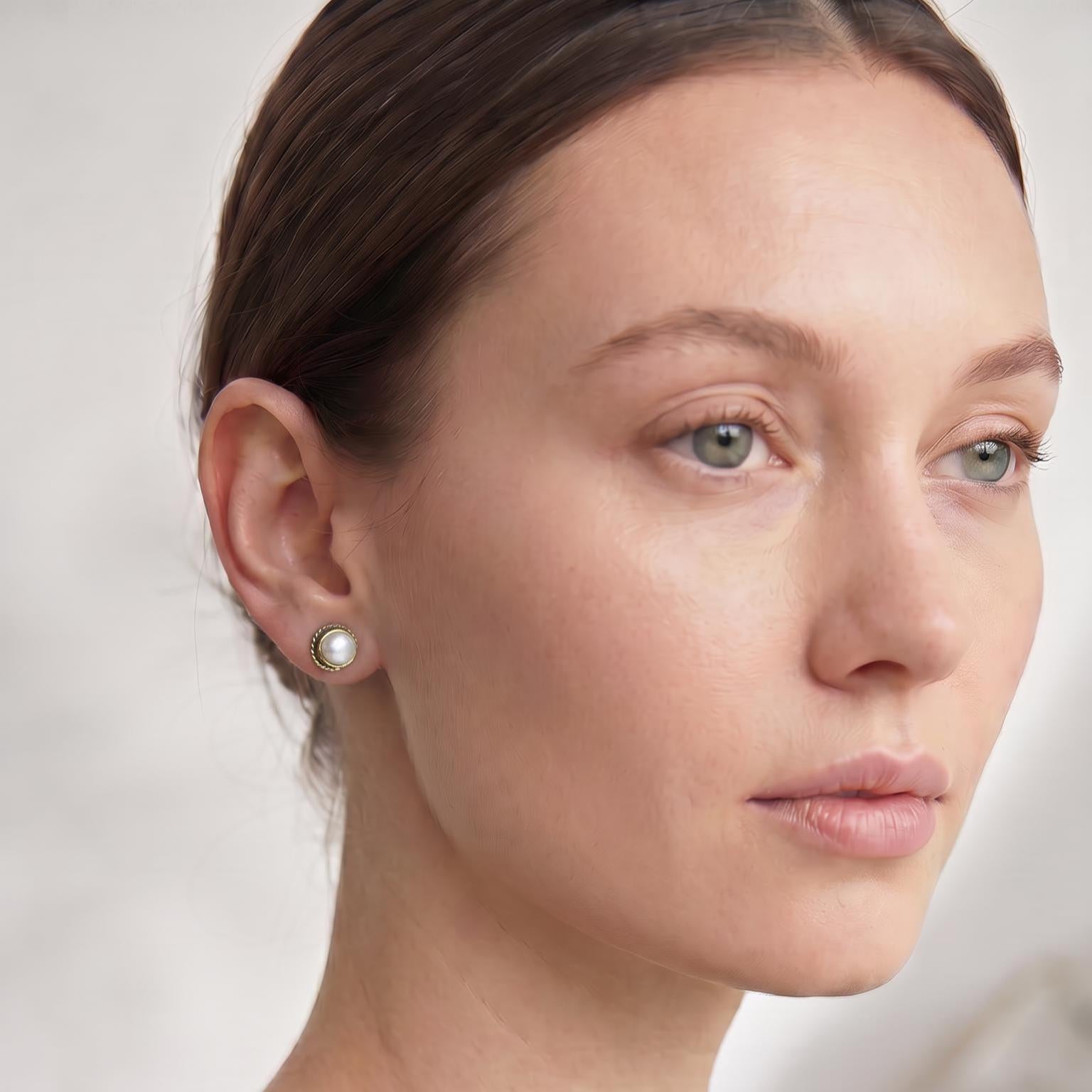 Freshwater Pearl Stud Earrings - 14KT and 18KT Gold - Dainty Mabe Pearl