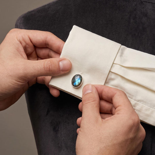 Labradorite Cufflinks - Faceted Flashy Labradorite Cuff Links - .925 Sterling Silver