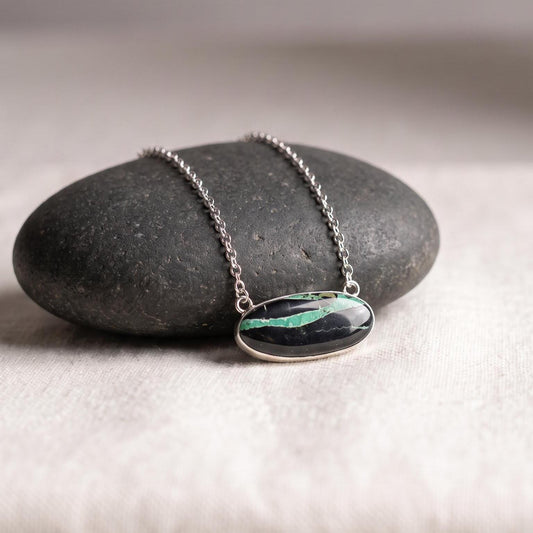 Black Jack Turquoise Bar Necklace | Sterling Silver